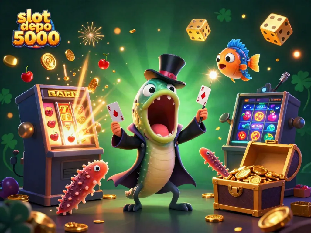 Experience thrilling magic acts with slot depo 5000 as characters showcase dazzling casino elements and jackpot excitement.